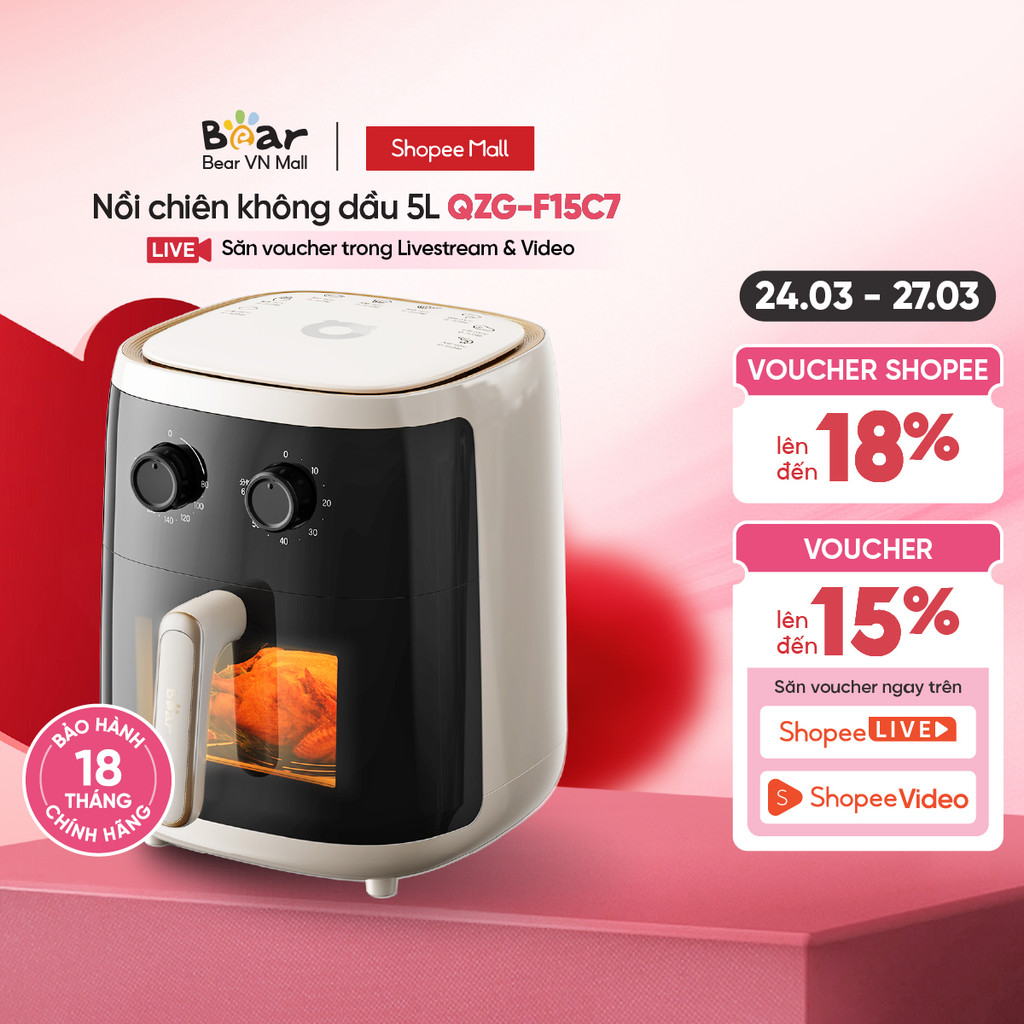 [Livestream] Nồi Chiên Không Dầu 5L Bear QZG-F15C7 - Hàng Chính Hãng