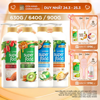 Dầu Gội LASHE SUPERFOOD Ngăn Gãy Rụng Tóc/Phục Hồi Hư Tổn /Sạch Gàu Giảm Rụng /Sạch Gàu Mềm Mượt 300G/ 640G/ 630G/ 1.1KG