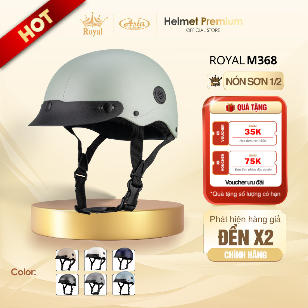 [Độc Quyền] Mũ Bảo Hiểm Nữa đầu Royal M368 - Lỗ Thông Gió, Nón Sơn Nhiều Màu Sắc, Thời Trang Nam Nữ