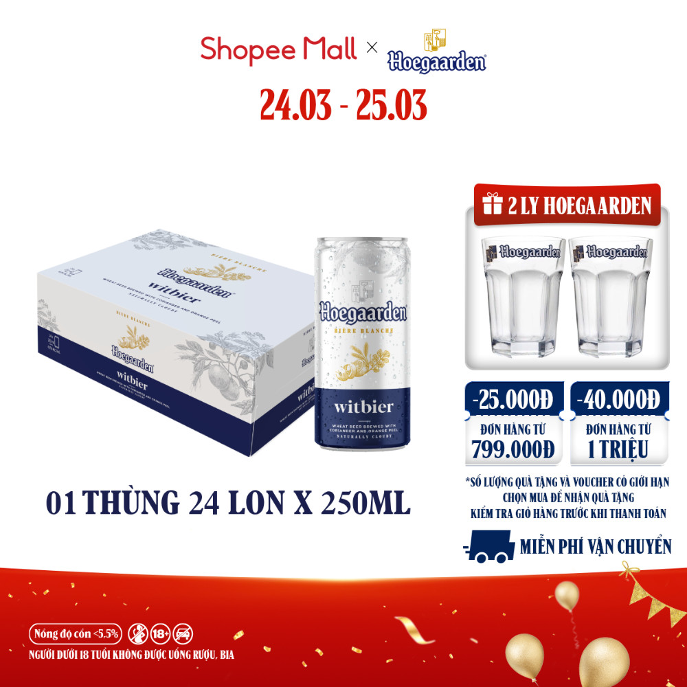 Nồng Độ Cồn 4.9% - Bia Hoegaarden white bỉ thùng 24 lon (250ml/lon)
