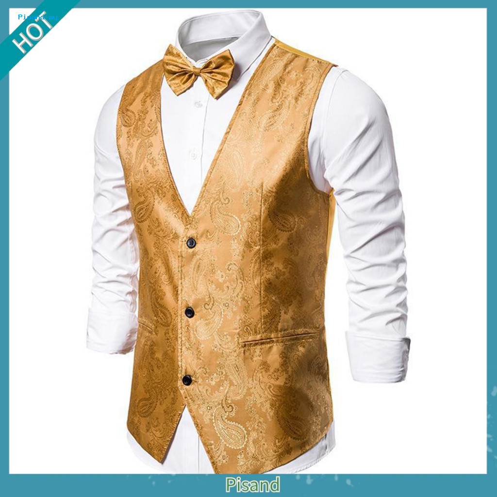 Áo Vest Nam Màu Trơn, Kim Sa Lấp Lánh và Nơ - Phù Hợp cho Văn Phòng