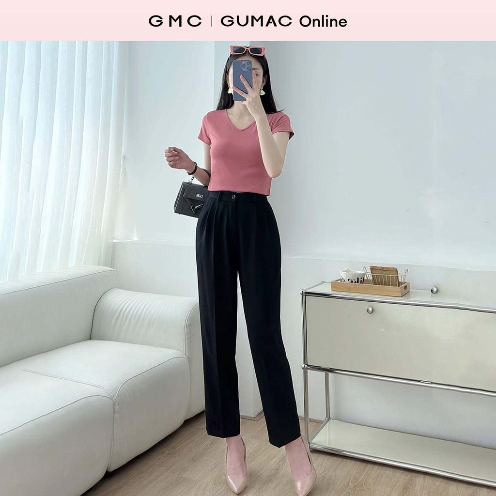 Quần tây nữ ống đứng kiểu xếp ly có túi vải chéo thái thời trang GUMAC LQF0309