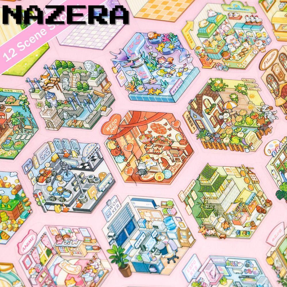 NAZERA Die-Cut Scene Sticker, Visual Stacking PET Miniature Scenery Collection Volume, Fun Decompres