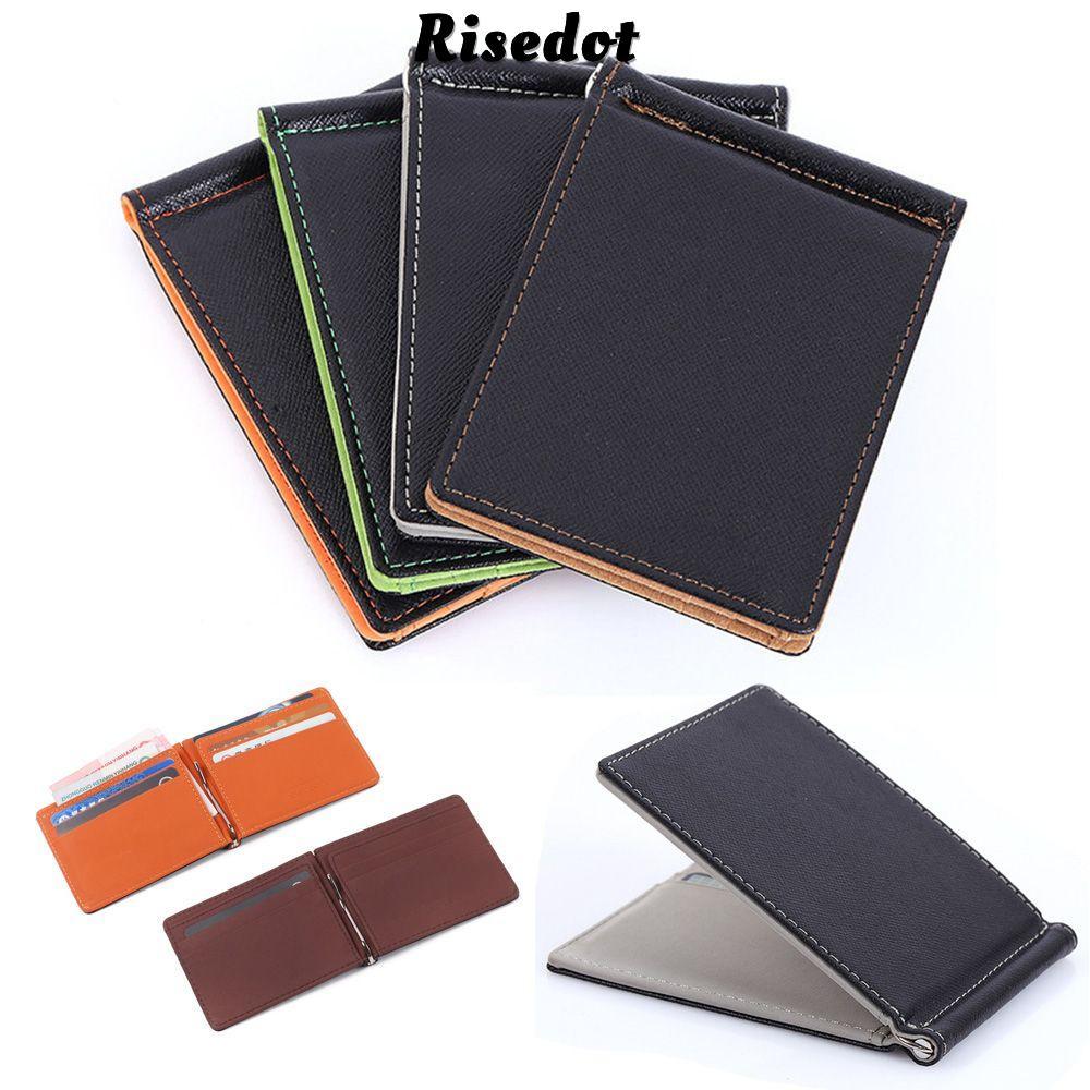 RISEDOT Ví da ngắn Slim PU Leather Sollid Thin Wallet Đựng thẻ ID