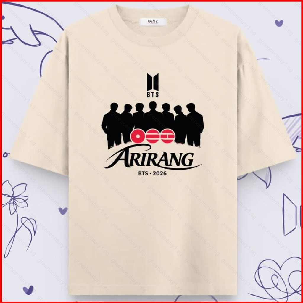 Áo thun cotton dày BTS với hình nhân vật BT21 và thành viên ARIRANG như Jin, Suga, J-Hope, V, Jung K