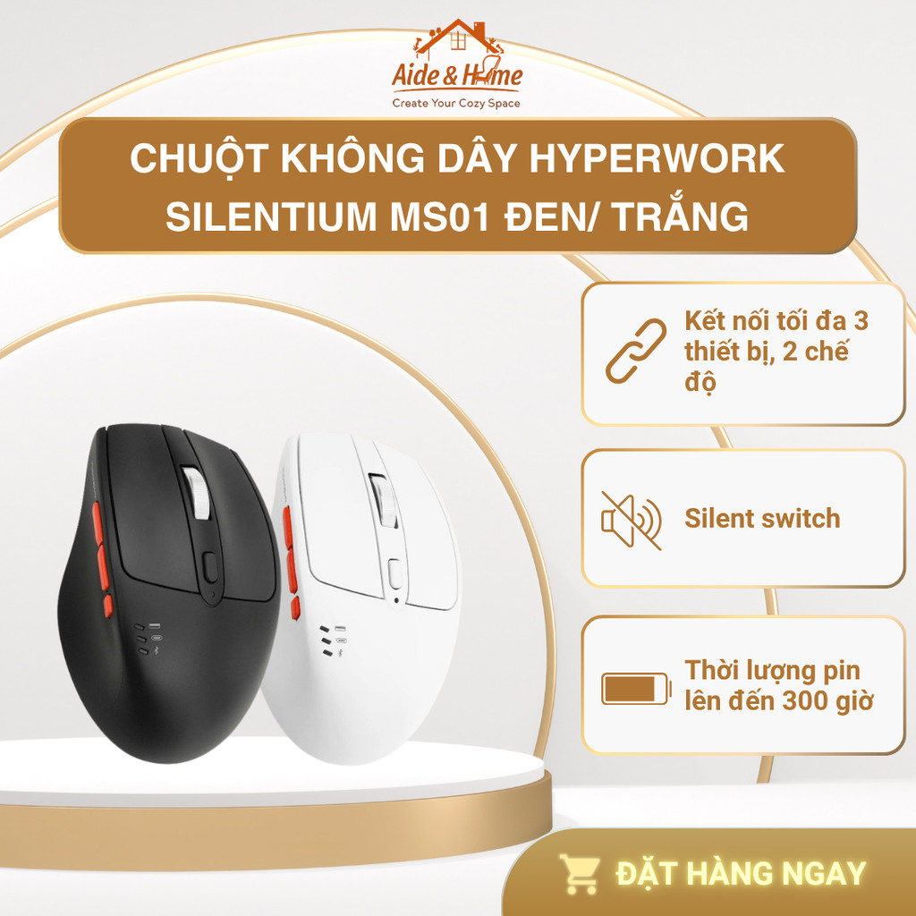 Chuột không dây HyperWork Silentium MS01 Đen/ Trắng - Bảo Hành 12 tháng