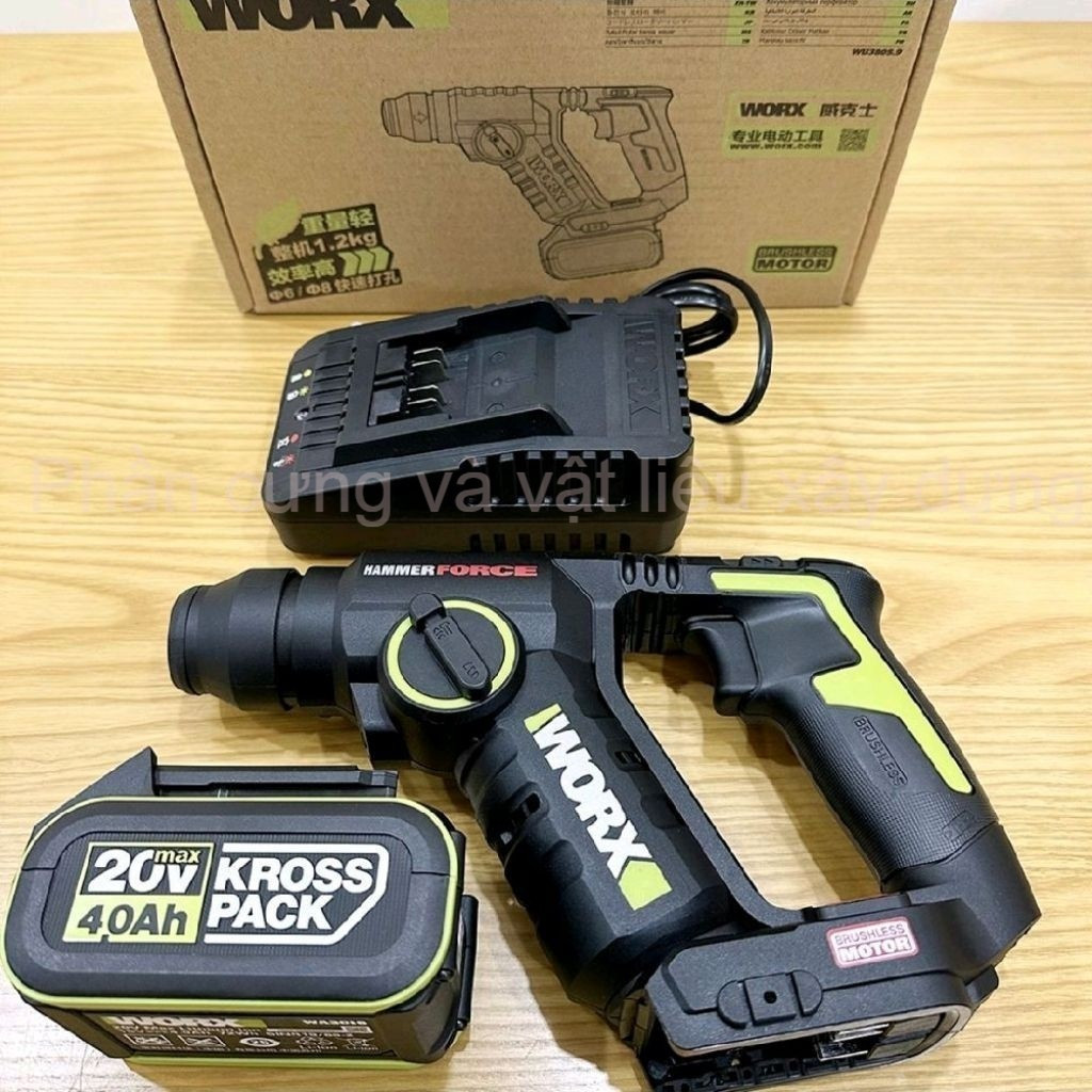 【Mới】Máy khoan búa dùng pin 20V Worx Green WU380S (Pin 4Ah)
