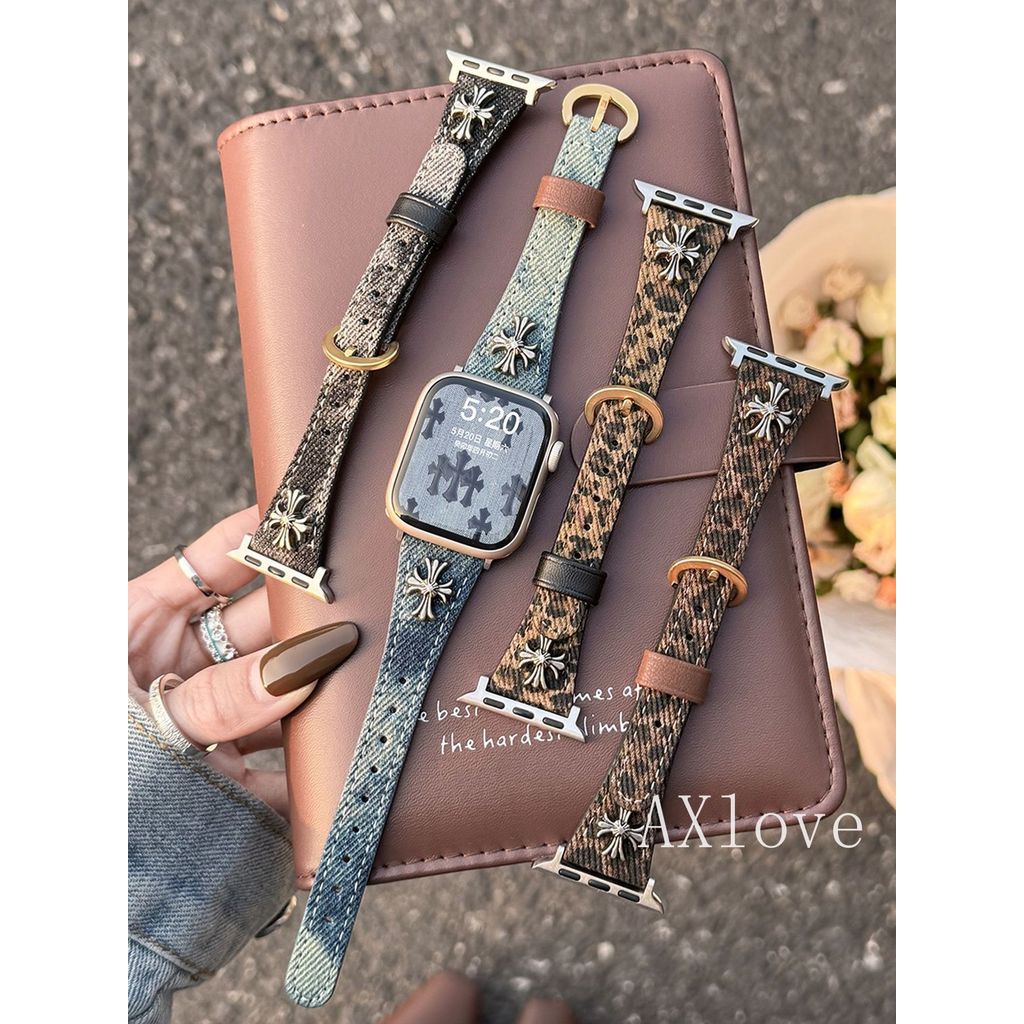 Da Báo In Da denim Dây Đeo Cho Apple Watch 44mm 40 41 42mm 38mm 49mm 44 mm Vòng Tay iwatch 8 45mm Ul
