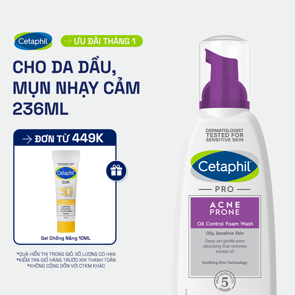 Sữa rửa mặt tạo bọt mịn dịu lành cho da dầu mụn nhạy cảm CETAPHIL PRO ACNE PRONE/OIL CONTROL FOAM WASH
