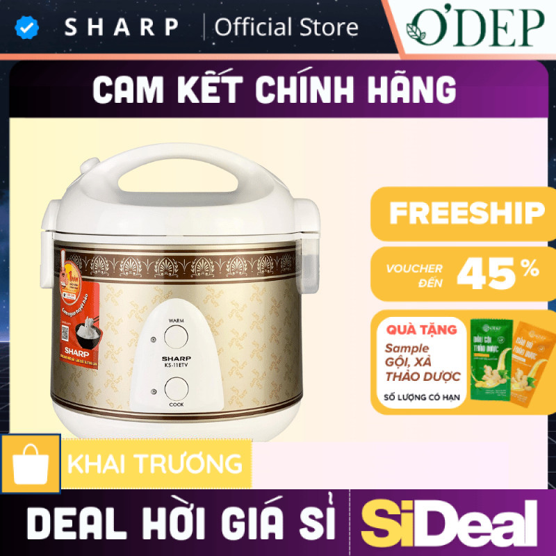 Nồi cơm nắp gài Sharp 1L, nấu 2D phủ chống dính KS-11ETV, Made in Thailand - SIDEAL SIA