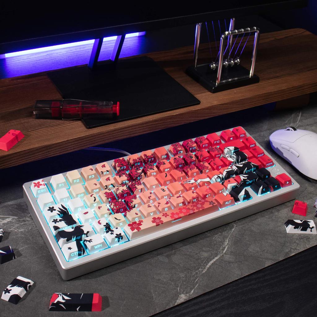 Sakura Raven Sakura Raven Bên Khắc Keycap Trong Suốt PBT Thăng Hoa Nhà Máy Chính Hãng Thích Ứng Cao 