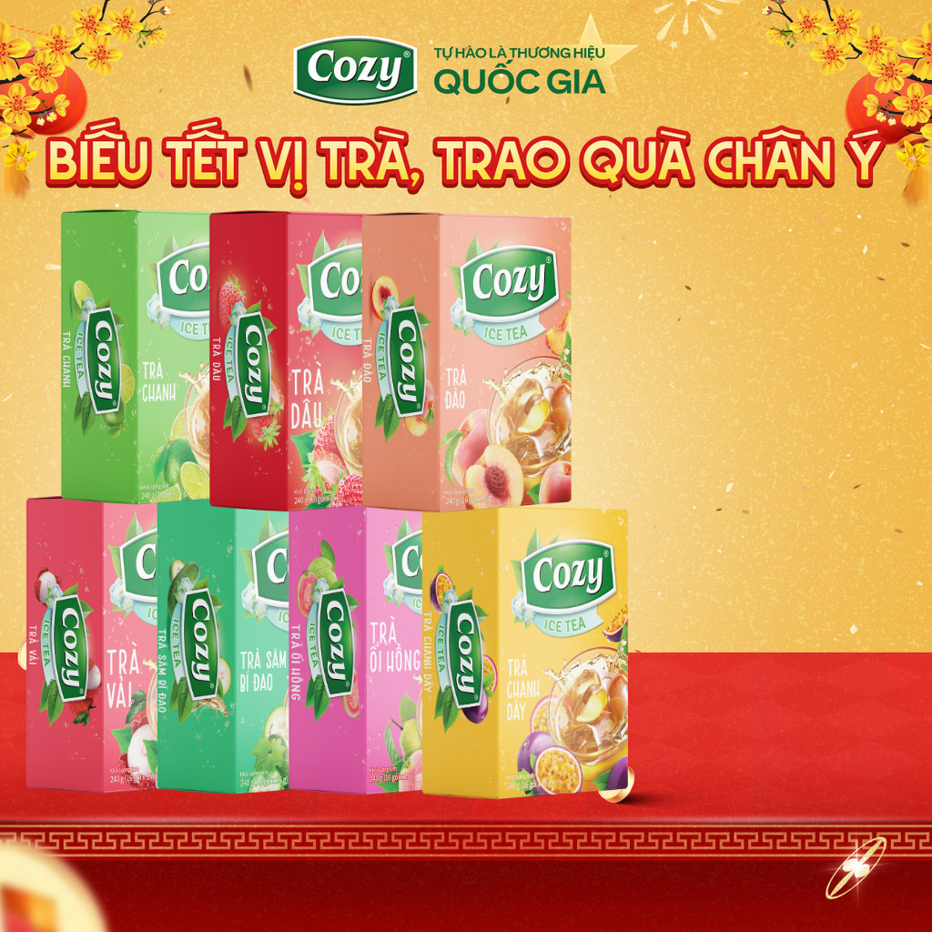 [COMBO 7] Trà Cozy Hoà Tan Ice Tea (7 hộp x 16 gói) Gồm Đào, Dâu, Vải, Chanh Dây, Sâm Bí Đao, Chanh,