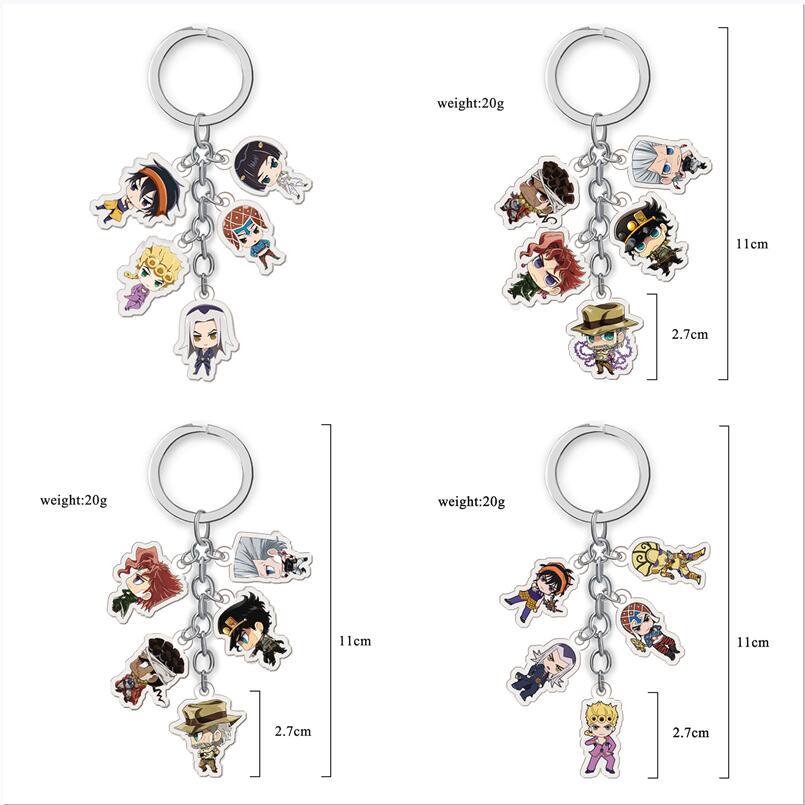 Anime Jojos Bizarre Adventure Keychains Cartoon Figure Acrylic Key Ring Kujo Jotaro Ghirga Narancia 