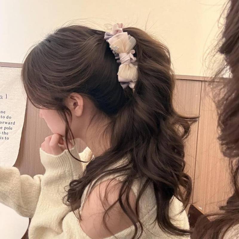Korean Bow Banana Clip Matte Sweet Girls' Hairpin High Ponytail Clip Vertical Clip Hair Accessories 