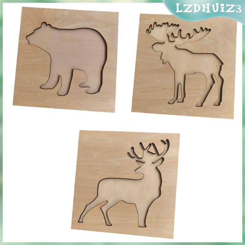 3 Cabin Trang Trí Tường Woodland Trang Trí Hươu Nai Sừng Tấm Gấu 8x8 Inch Mộc Mạc Tường Trang Trí Ch