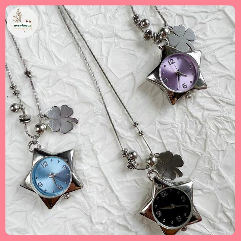 UU Y2K Retro Star Watch Mặt dây chuyền hình trái tim bốn lá Nelace dành cho nữ Thiết kế nguyên bản D