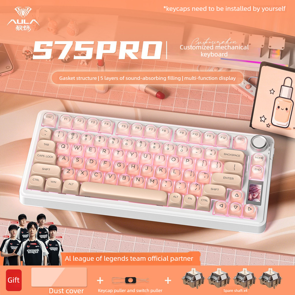 AULA S75 Pro 75% Bàn Phím Cơ Đệm Gắn Tri-Mode Không Dây Màn Hình Màu 1.14 Inch Pin Lớn 4000mAh Cho G