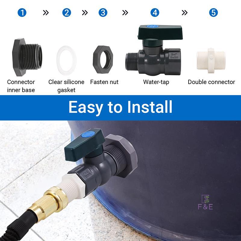 F & E PVC Rain Barrel Diverter Kit 3 / 4 Inch Rain Barrel Valve Rain Barrel Spigot Kit Với vách ngăn