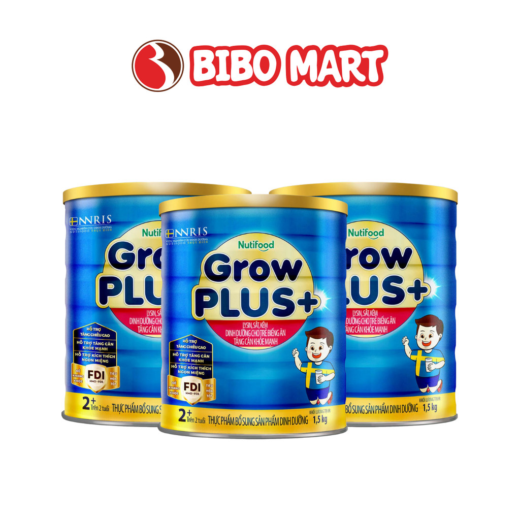 Sữa GrowPLUS+ Xanh Hỗ Trợ Trẻ Biếng Ăn Tăng Cân Phát Triển Chiều Cao Lon 900g 1.5kg Từ 2 Tuổi - Bibo Mart