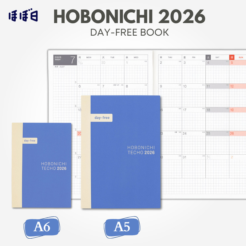 HOBONICHI Techo 2026 Japanese Day Free Notebook - A6&A5 Size (January Start)