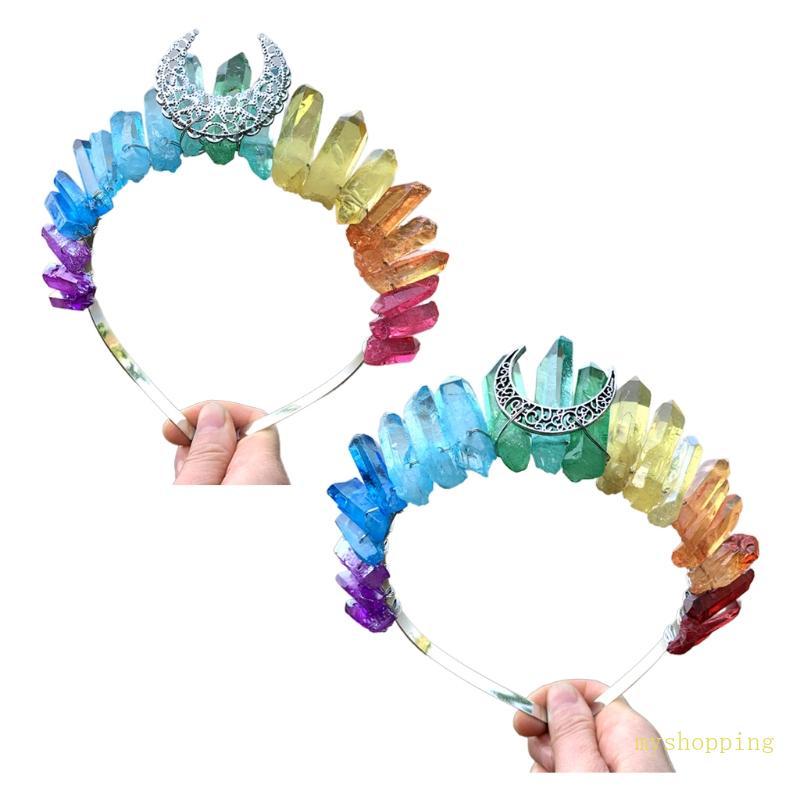 Ivy Cầu Vồng Nhiều Màu - Tiara Kim Loại Mặt Trăng Với Pha Lê