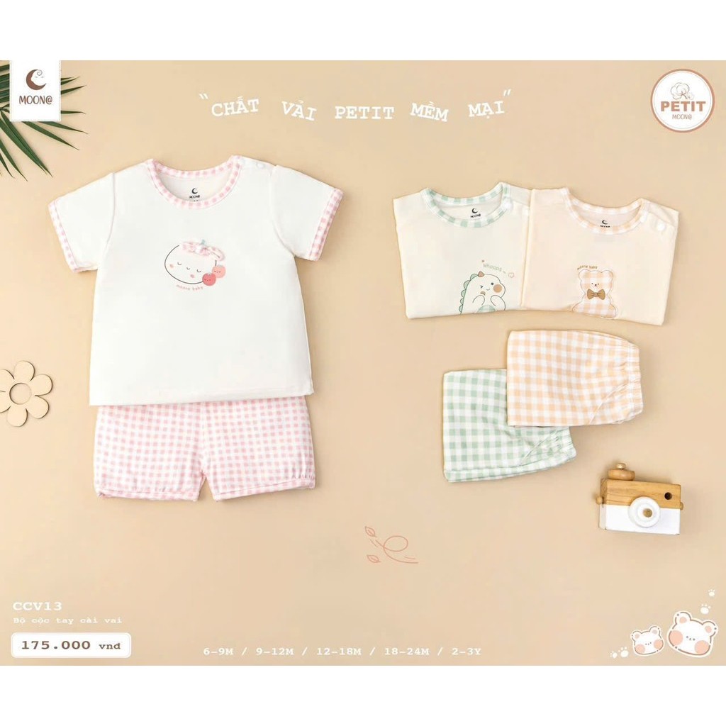 [Moon] Bộ cộc kẻ ô vải peptit cho bé