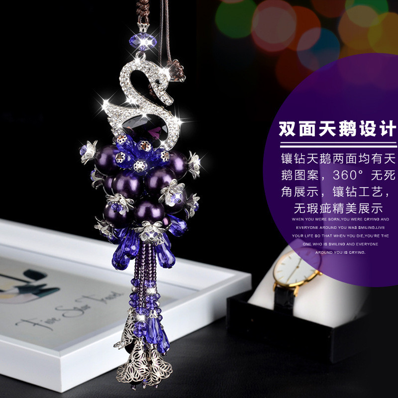 【Ready Stock】 High-End Rhinestone-Encrusted Swan Car Accessories Ornaments Car Interior Hanging Acce