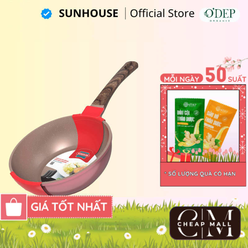 Chảo sâu lòng chống dính siêu bền Sunhouse Chính hãng vân đá đáy từ Dura pro DP24MP (20/24CM) - CHEA