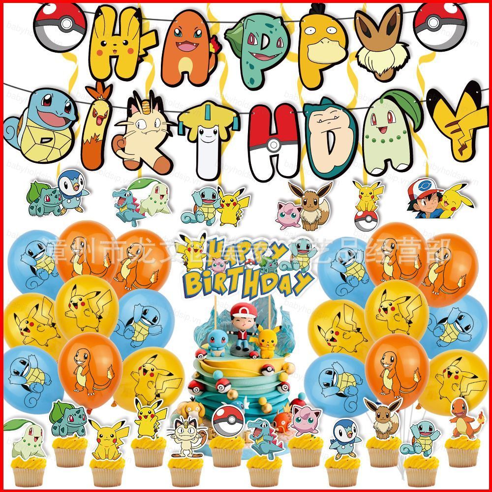 BS1 Pikachu Pokemon Chủ Đề Trẻ Em Sinh Nhật Trang Trí Biểu Ngữ Bánh topper Bóng Bộ Cung Cấp SB1
