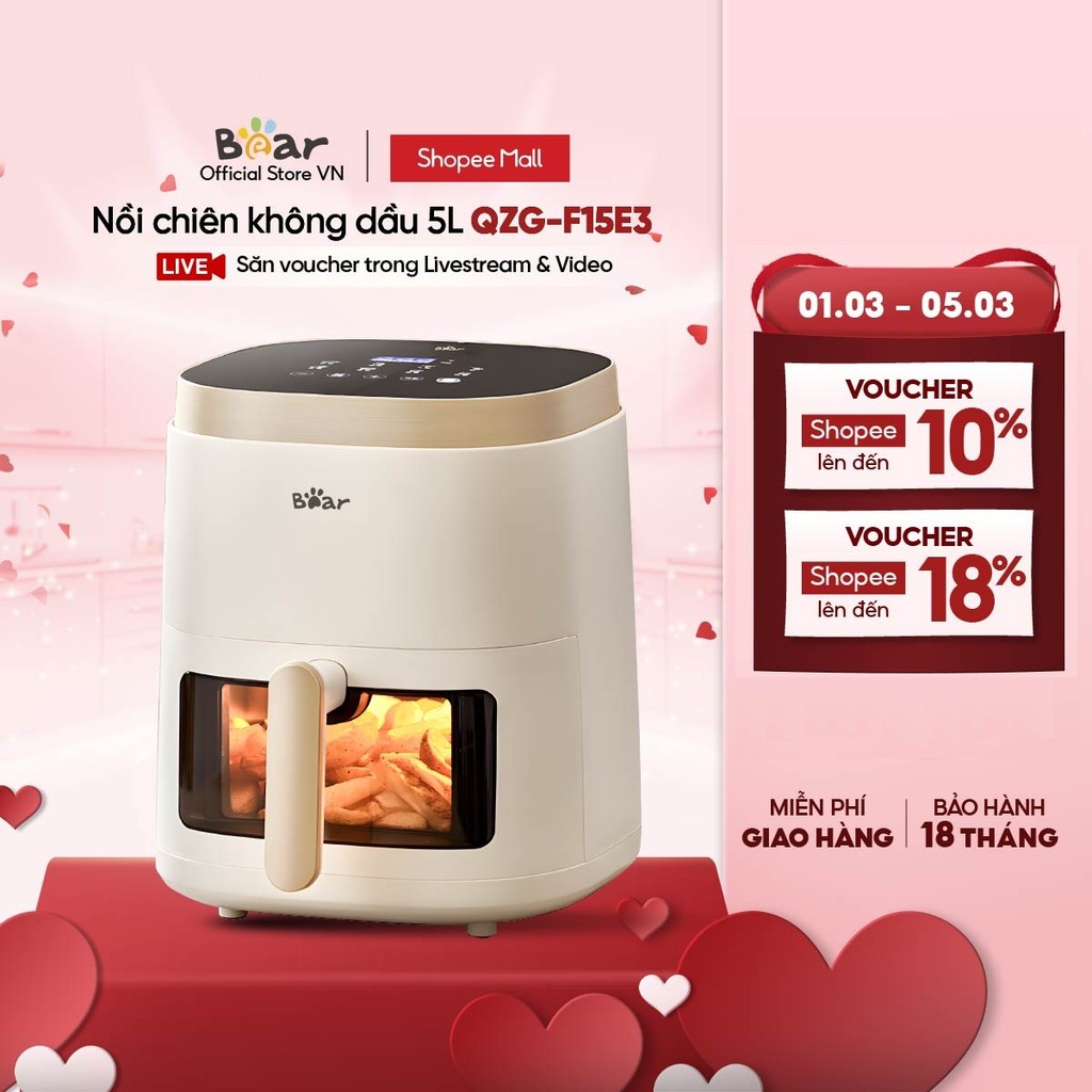 Nồi Chiên Không Dầu 5L Bear QZG-F15E3 - Hàng Chính Hãng