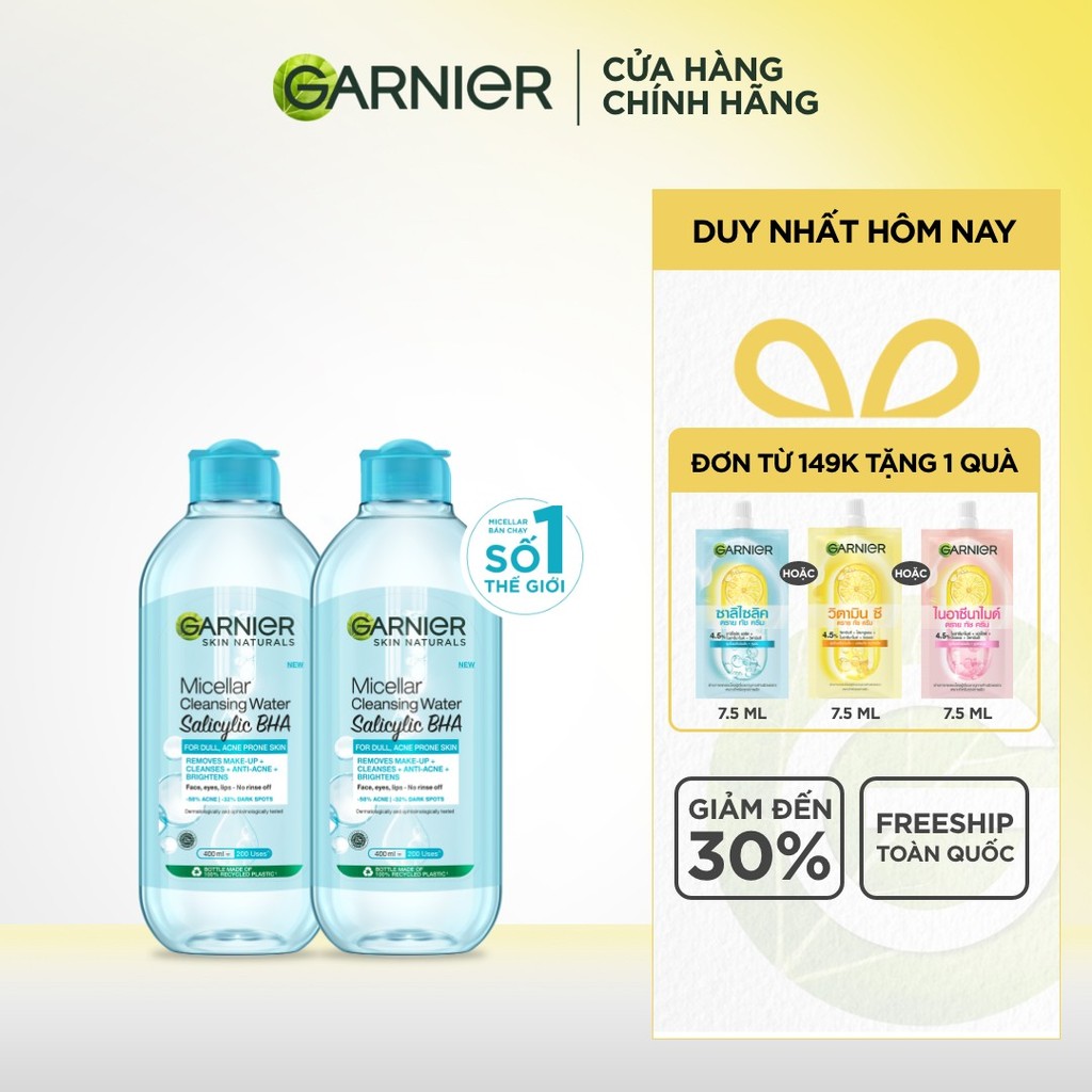 Bộ 2 Nước tẩy trang Garnier Cho Da Dầu Mụn Salicylic BHA Micellar 400ml x 2 (mới)