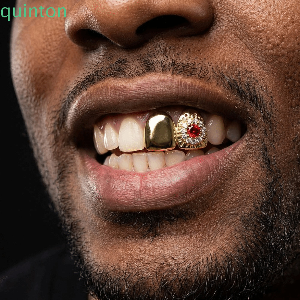 QUINTON Hiphop Răng Grillz, Mũ Răng Kim Cương Giả Có Thể Tháo Rời, Quà Tặng Màu Bạc Punk Unisex Char
