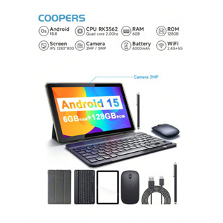 [Mới 100%] Tablet Android 15, 6GB/128GB. Tặng kèm bao da bàn phím, bút cảm ứng, dán màn hình