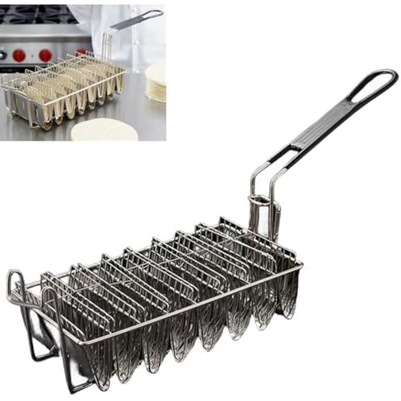 Tortilla Fryer Taco Fryer Basket, Taco Shell Fryer, Giữ 8 Vỏ Nồi Chiên Sâu Taco Giá Đỡ Giỏ Có Tay Cầ