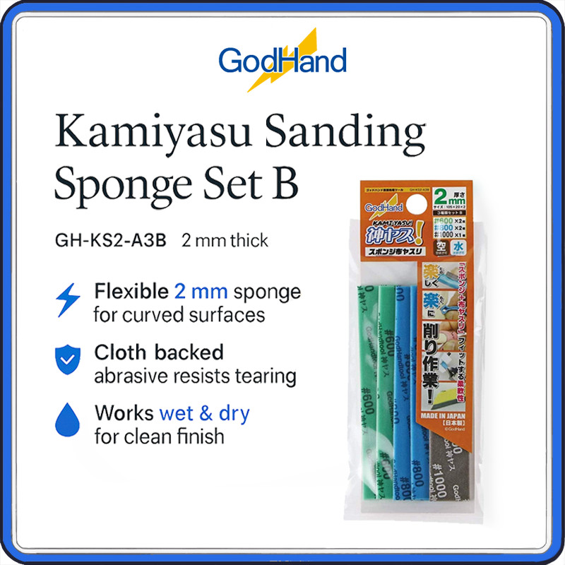 GodHand Kamiyasu Sanding Sponge Set B GH-KS2-A3B – 2 mm Flexible Cloth Backed Sanding Sticks (#600 #