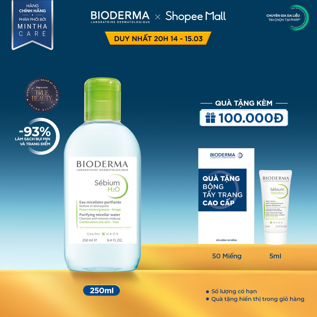 Dung dịch làm sạch và tẩy trang công nghệ Micellar Bioderma Sebium H2O - 250ml