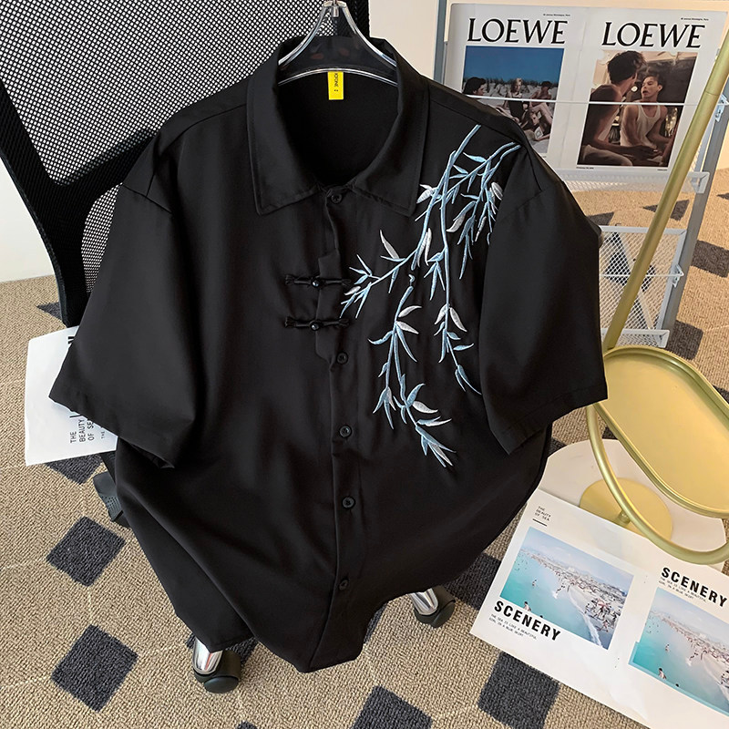 áo sơ mi nam tay ngắn áo sơ mi Áo sơ mi cộc tay năm phân kiểu Trung Quốc phong cách Trung Quốc phong