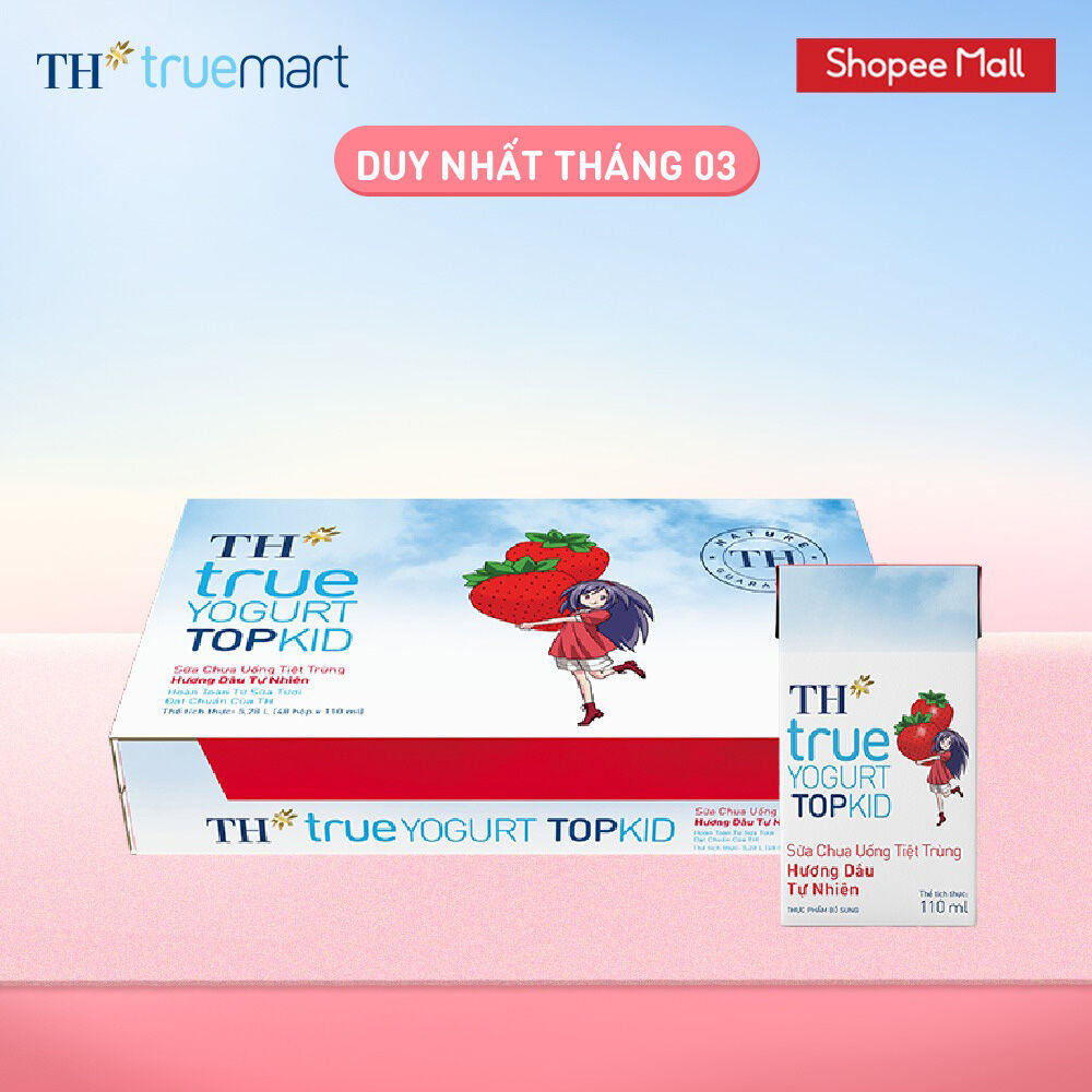 Thùng Sữa Chua Uống Tiệt Trùng TH true YOGURT TOPKID milk Hương Dâu 110ml (48 Hộp)