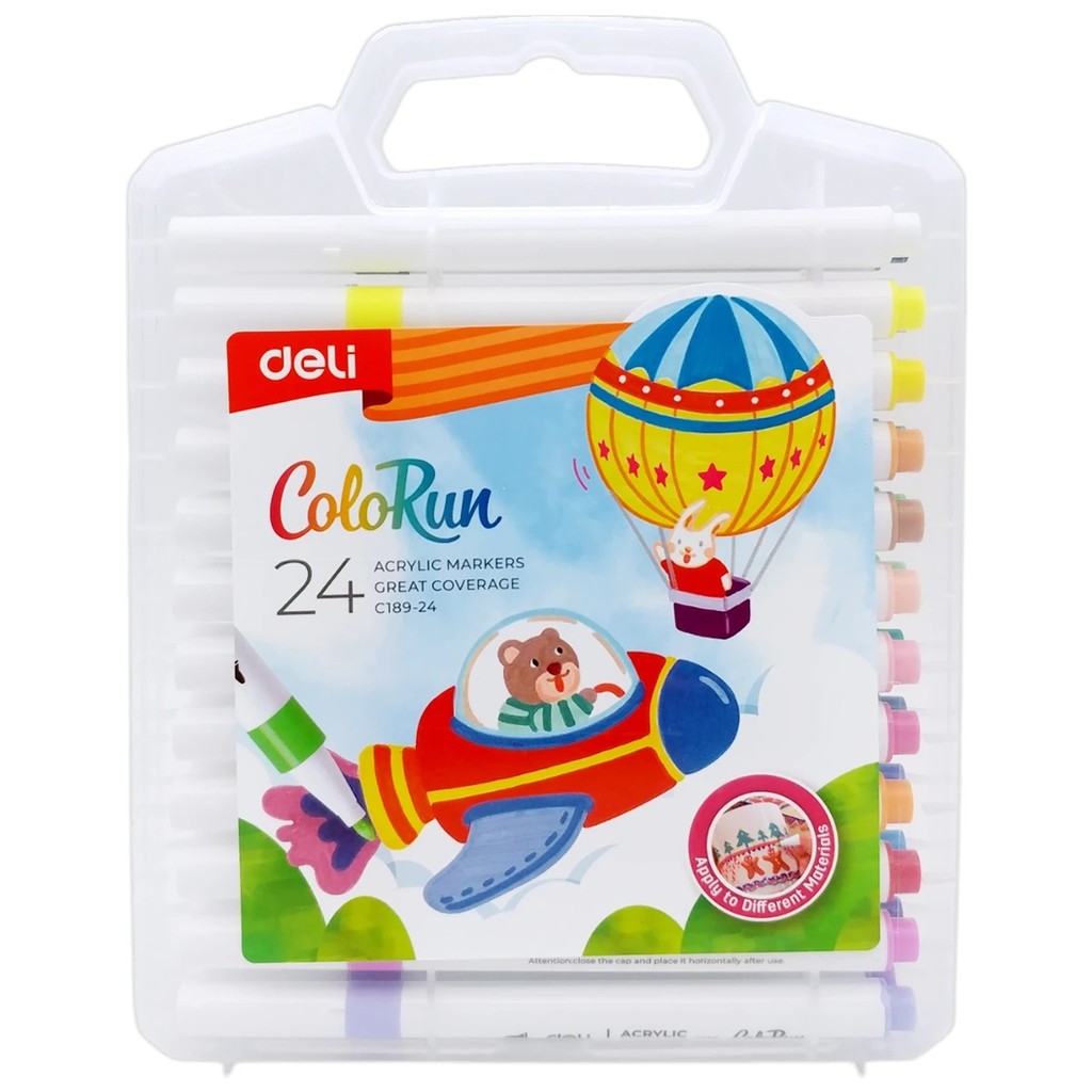 [MUA NHIỀU SIÊU RẺ] Hộp 24 màu bút sơn Acrylic Marker Deli EC189-24 viết trên nhiều vật liệu