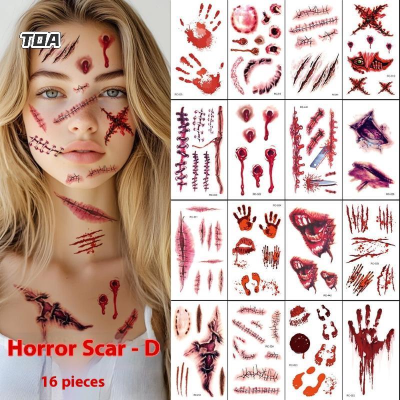 TOA Halloween 3D - 16 Tờ Hình Xăm Tạm Thời Dạng Zombies và Wounds