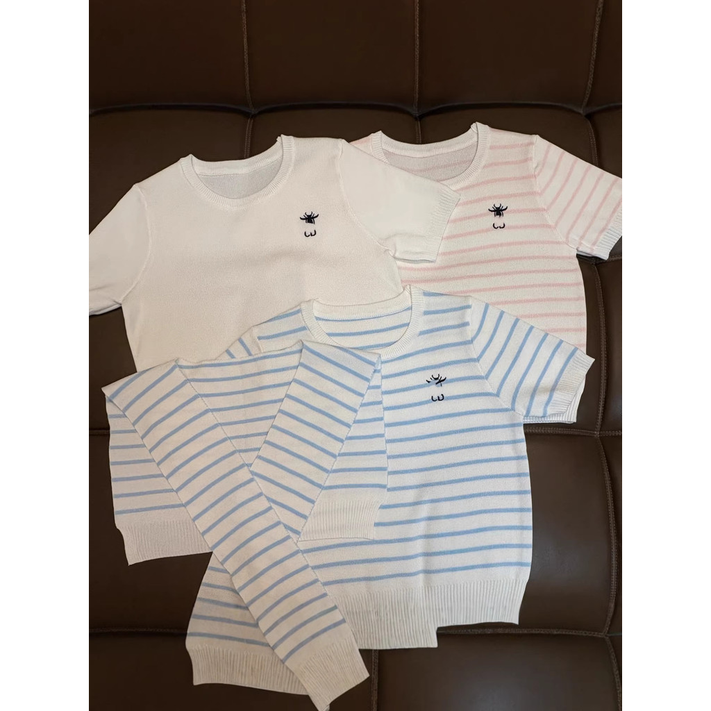 VYHC DR Summer new Tencel Lyocell knitted short-sleeve women's round-neck striped fashion age-reduci