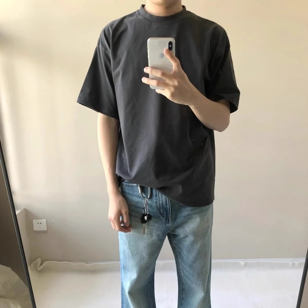 1SQ7 Parisian style320g Solid color short-sleeve basic simple round-neck top T Shirts for men and wo