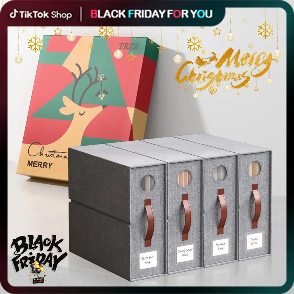[ChirstmasGiftBox] TRZZFoldableBedSheetStorageBins4-Pack|Queen / KingSizeOxfordFabricOrganizerswithV