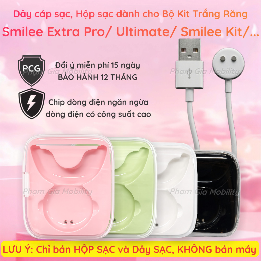 [Hộp Sạc, Dây Cáp Sạc] có từ tính dành cho máy trắng răng, bộ kit làm trắng răng Smilee Extra Pro, U