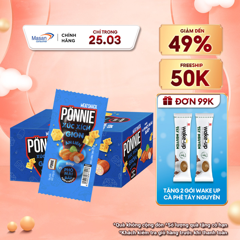Ponnie Hotdog Giòn Ăn Liền Vị Phô Mai (Hộp x 20 cây x 20g)