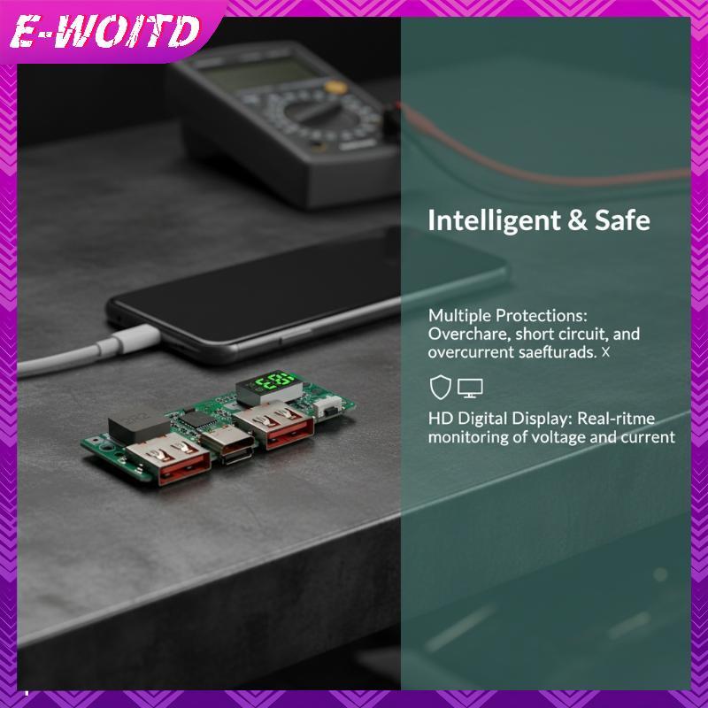 Mô-đun sạc nhanh E-WOITD IP5356 Màn hình kỹ thuật số Sạc QC PD30 hiệu quả cao cho người yêu thích đi