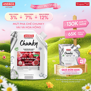 Mứt Pha Chế Vải & Hoa hồng - Có miếng trái cây thật - Nguyên liệu pha chế - ANDROS CHUNKY - 1kg