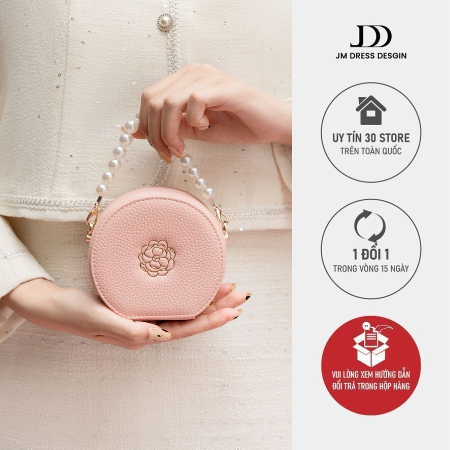 Túi Da Hình Tròn Dây Ngọc Trai JM PK08.2509.Túi Mini Nữ Sang Trọng, Cổ Điển, Dễ Phối Thiết Kế Bởi JM