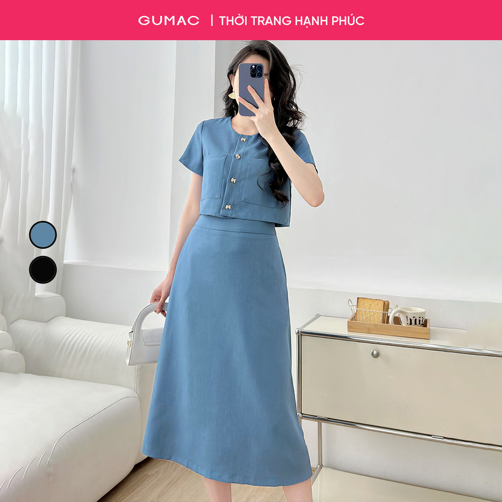Set lẻ Áo kiểu nữ GUMAC dáng lửng  LAE1238 - Chân váy nữ GUMAC A midi  LVE1239
