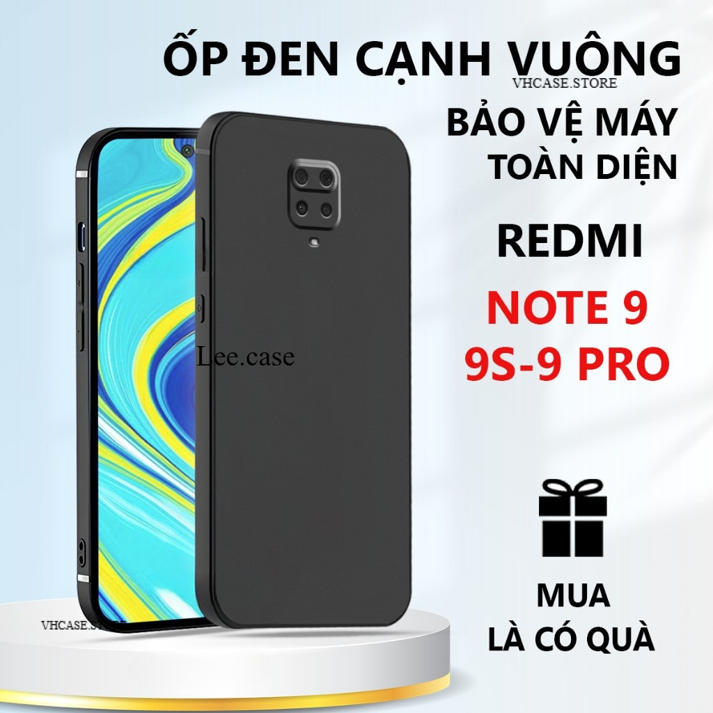 Ốp lưng TPU đen Redmi Note 9 /9S /9 Pro cạnh vuông, bảo vệ máy toàn diện-VHCASE.STORE